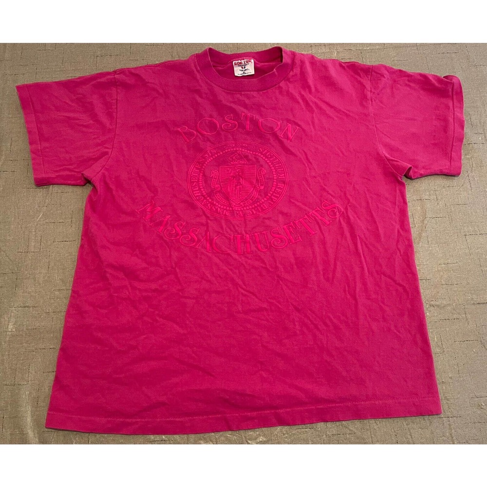 Vintage Boston Massachusetts Single Stitch T-Shirt Size XL Pink Softee